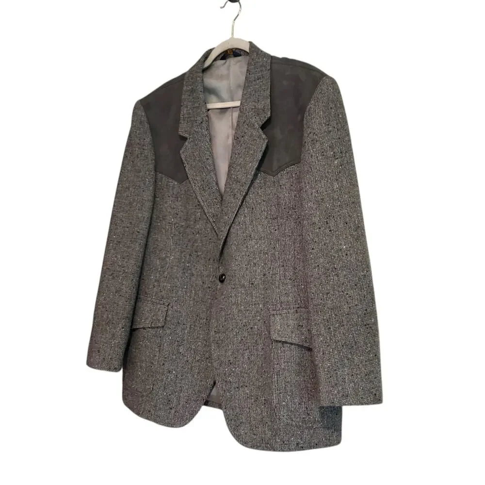 Pendleton Wool Suede Western Blazer Men’s 46R Large Gray USA Made
